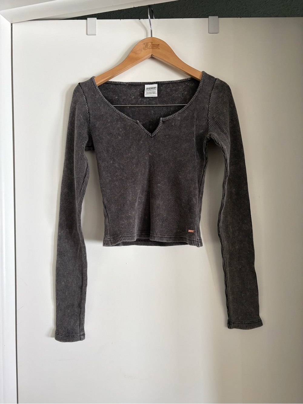 PINK Victoria's Secret Women’s V-Neck Thermal Sweater in Charcoal Gray